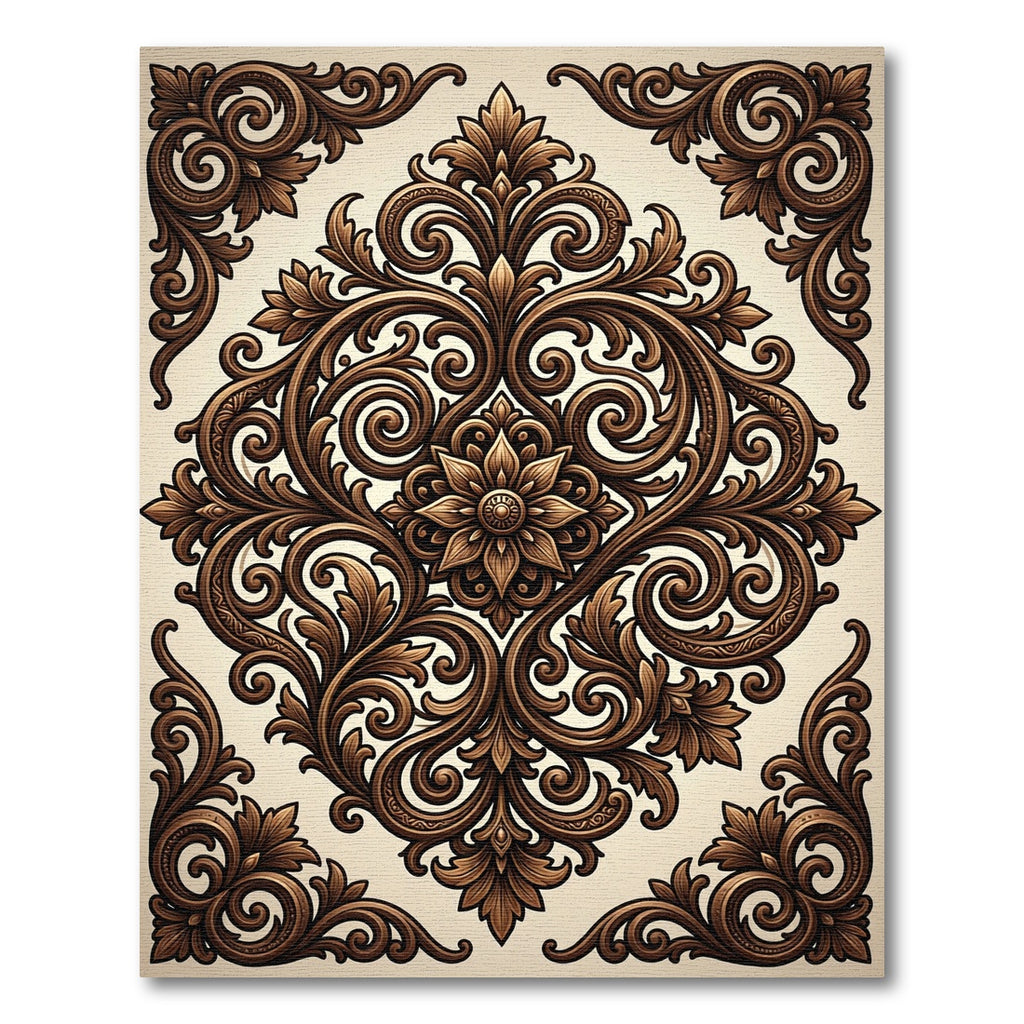 Ornate Brown Floral Scrollwork Rug