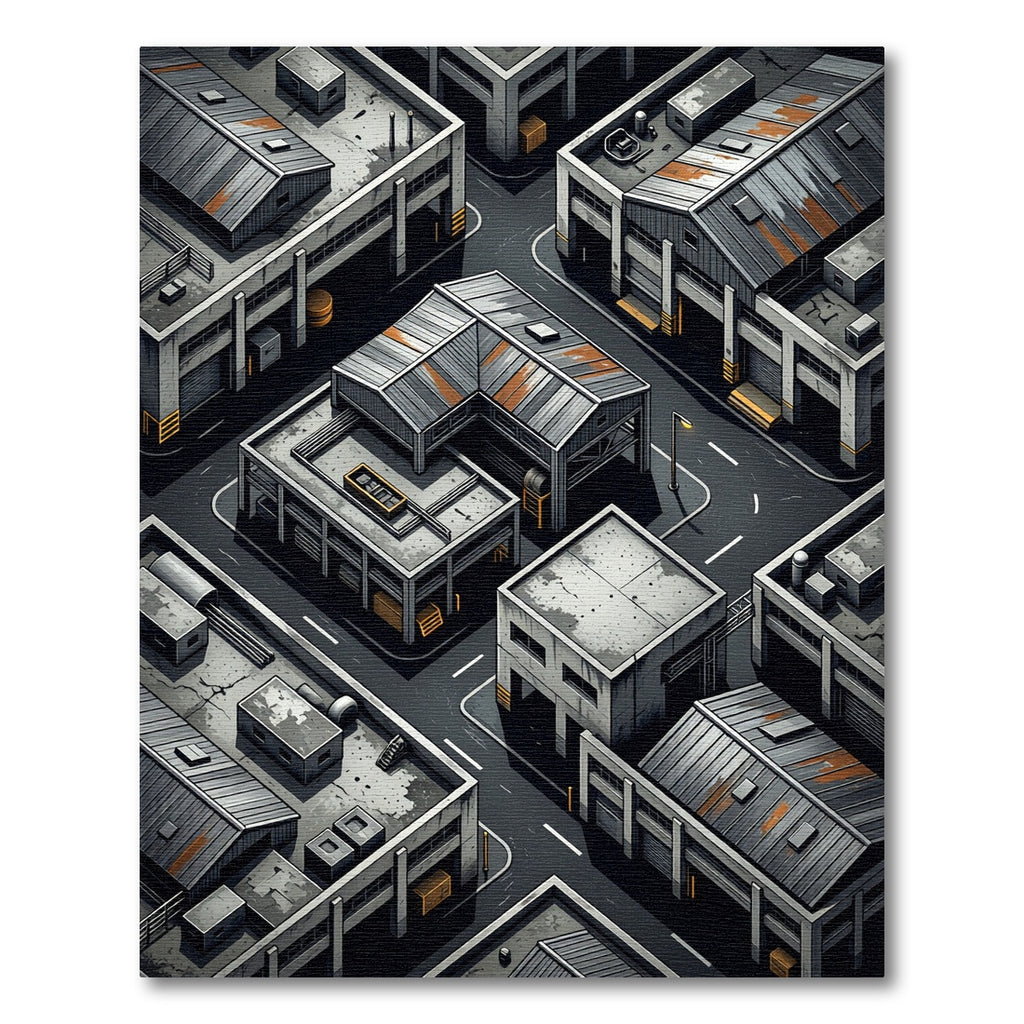 Industrial Cityscape Isometric Aerial View Rug