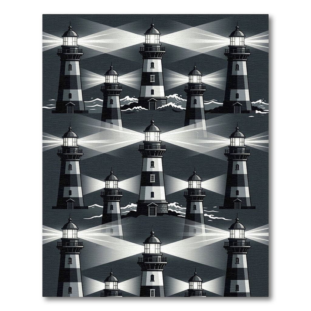 Monochromatic Lighthouse Coastal Pattern Rug