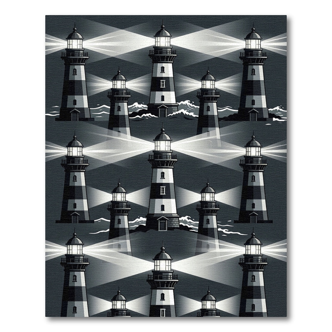 Monochromatic Lighthouse Coastal Pattern Rug