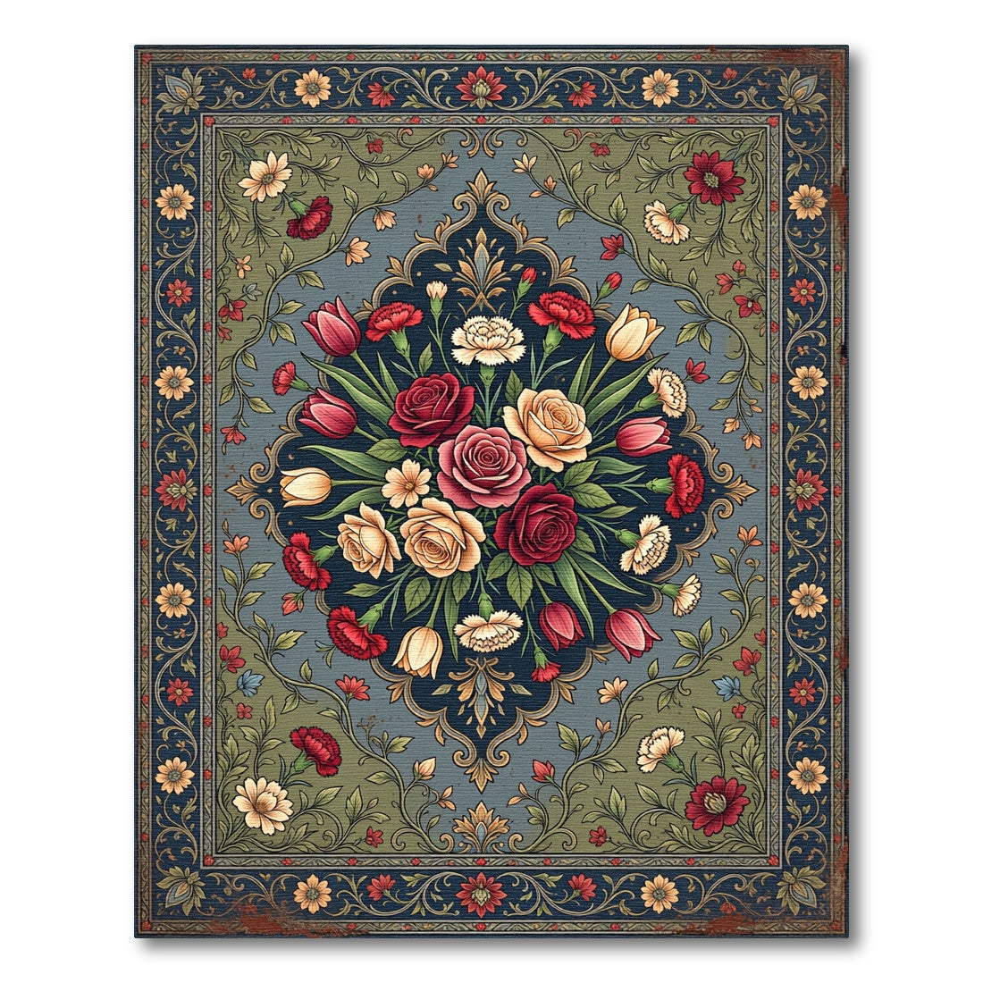 Vintage Floral Medallion Garden Bouquet Rug