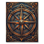 Vintage Copper Blue Compass Medallion Rug