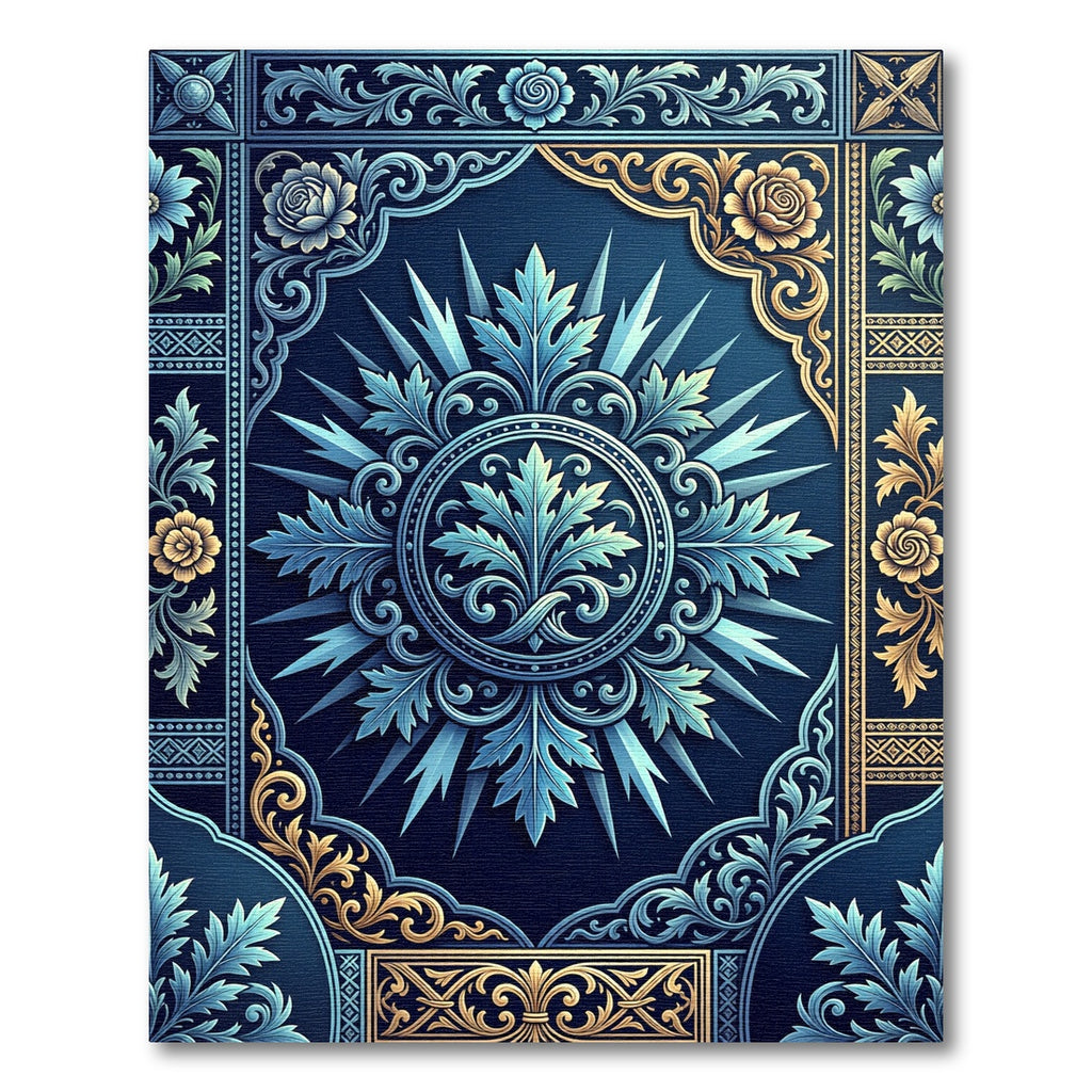 Ornate Blue and Gold Floral Medallion Rug