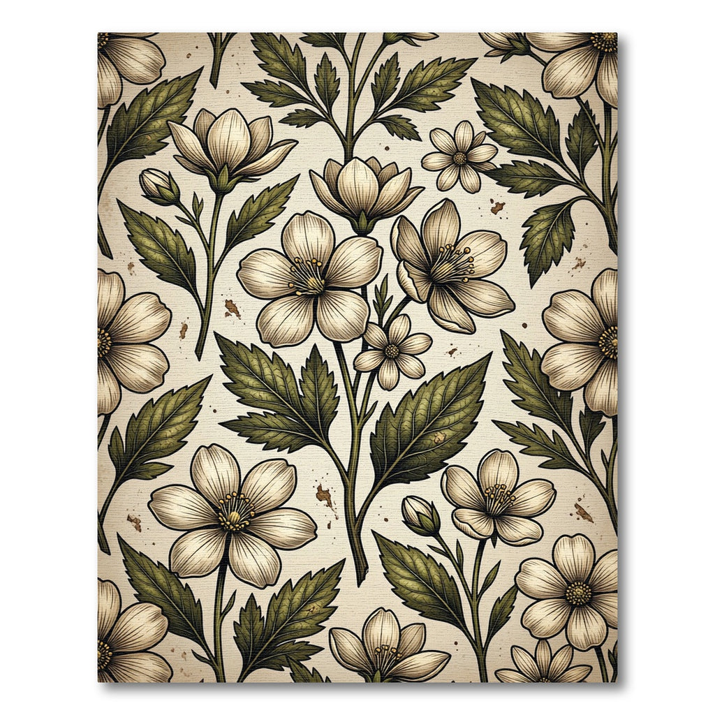 Vintage Cream Floral Botanical Illustration Rug