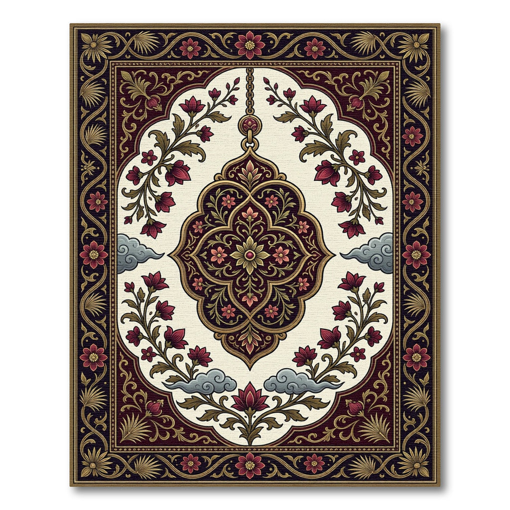 Ornate Burgundy Floral Medallion Cloud Art Rug