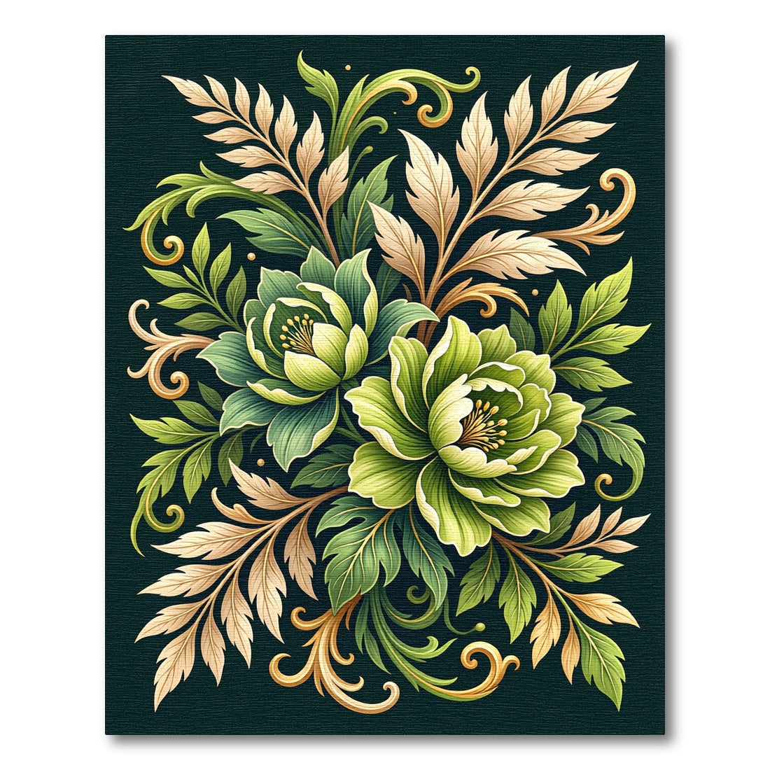 Elegant Sage Floral Botanical Scroll Rug