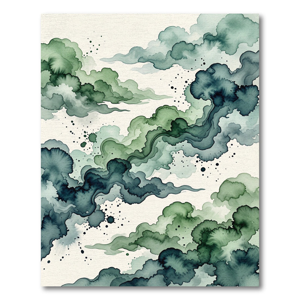 Ethereal Emerald Watercolor Cloud Swirl Rug