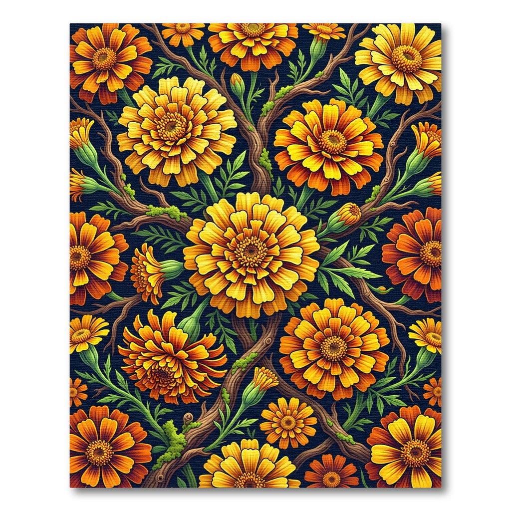 Vibrant Golden Marigold Branch Botanical Rug