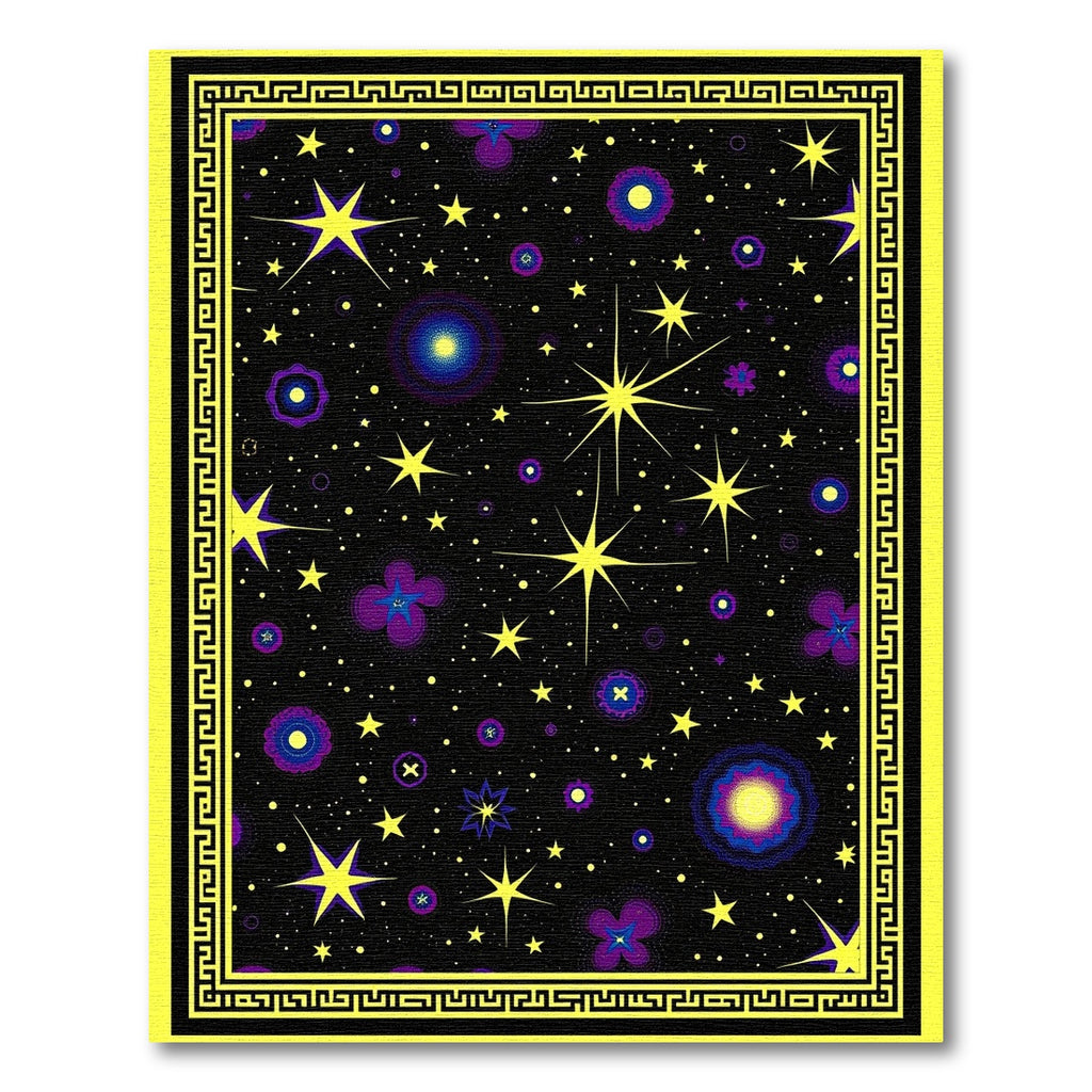 Yellow Bordered Cosmic Night Sky Stars Rug