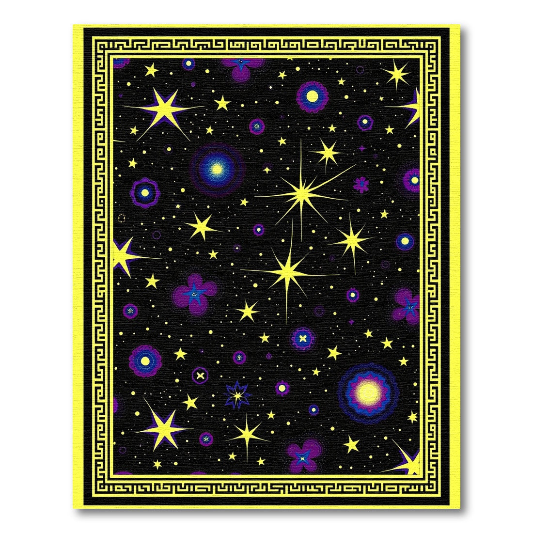 Yellow Bordered Cosmic Night Sky Stars Rug