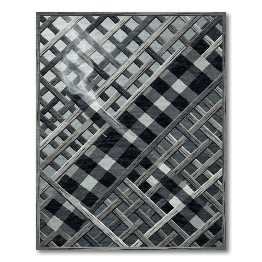 Monochrome Checkered Lattice Geometric Area Rug