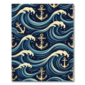 Nautical Navy Blue Anchor Ocean Wave Rug