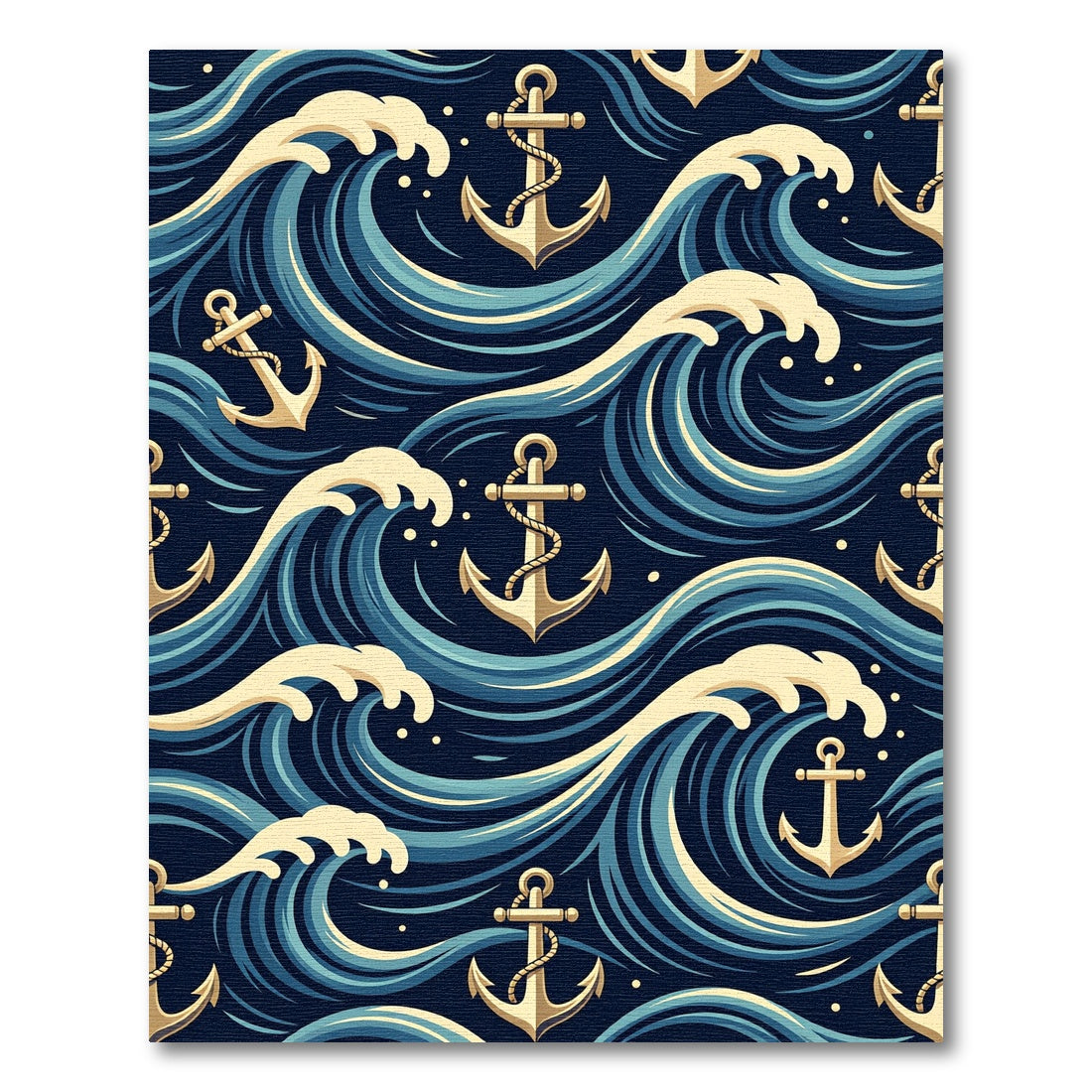 Nautical Navy Blue Anchor Ocean Wave Rug