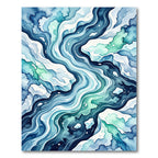 Abstract Blue Watercolor Ocean Wave Rug