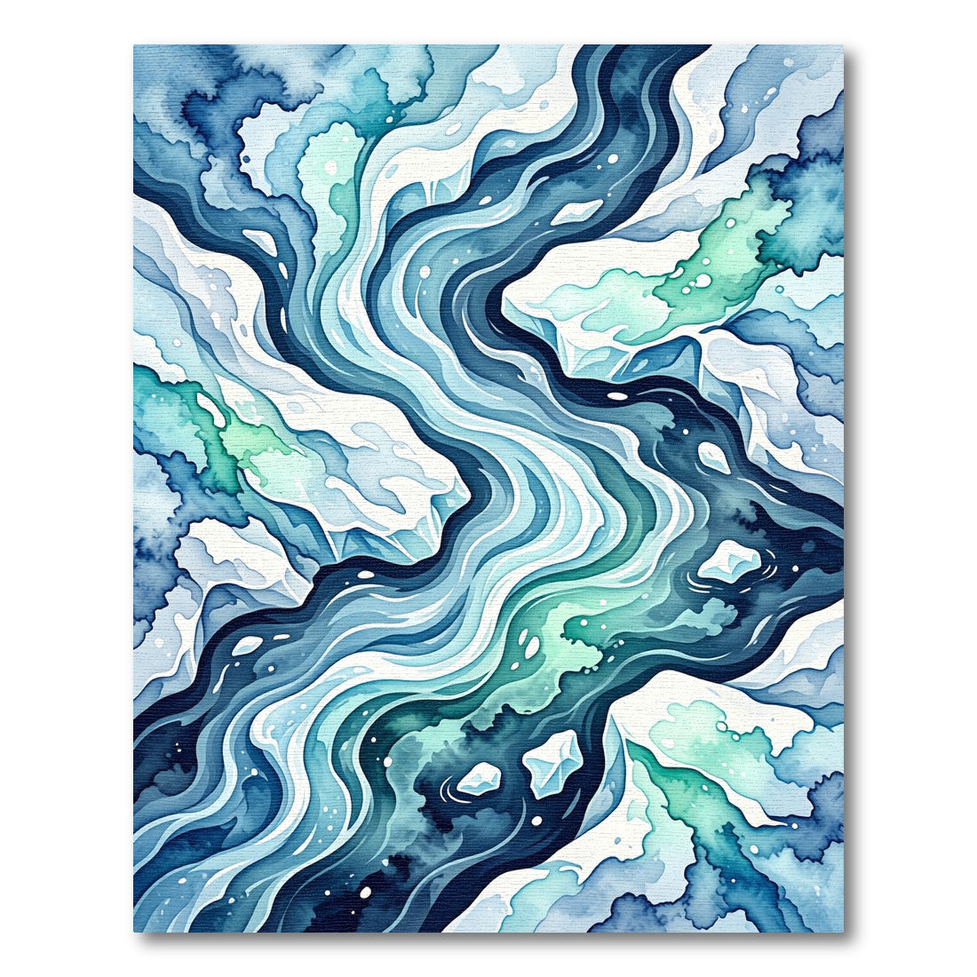 Abstract Blue Watercolor Ocean Wave Rug