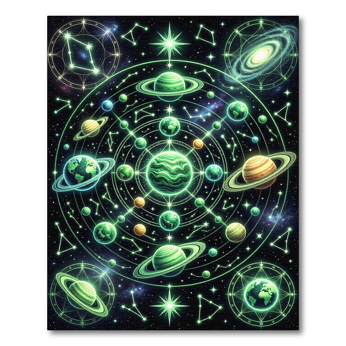 Luminous Neon Astrology Celestial Planet Map Rug