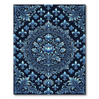 Deep Blue Baroque Fleur-de-lis Medallion Rug