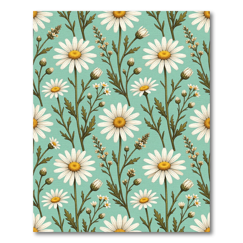 Charming White Daisy Floral Mint Meadow Rug