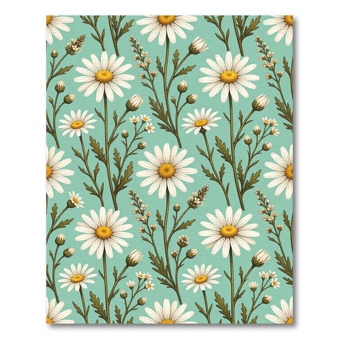 Charming White Daisy Floral Mint Meadow Rug