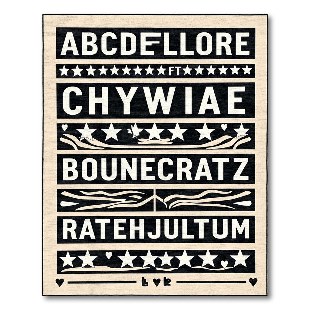 Black White Typography Star Border Rug