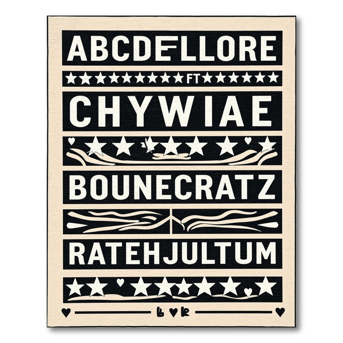 Black White Typography Star Border Rug