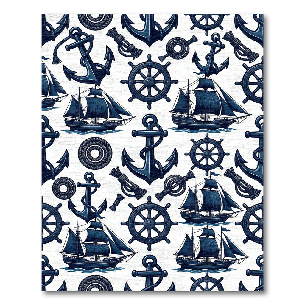 Navy Nautical Anchor Ship Helm Illustration Rug