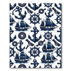 Navy Nautical Anchor Ship Helm Illustration Rug