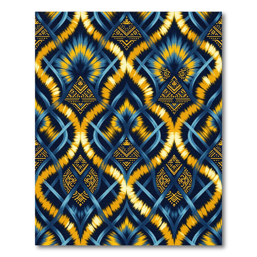 Deep Blue Yellow Tie Dye Lattice Rug