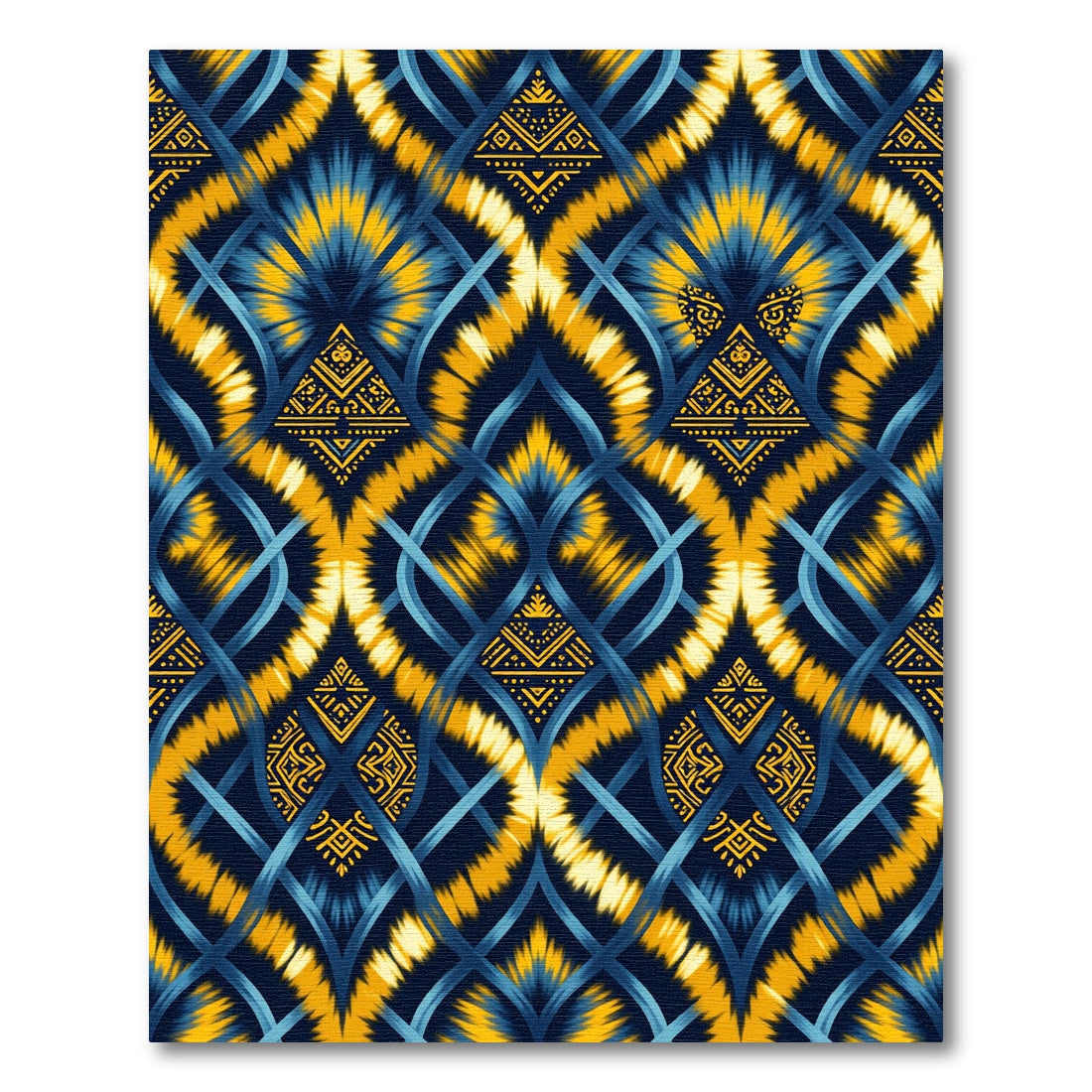Deep Blue Yellow Tie Dye Lattice Rug