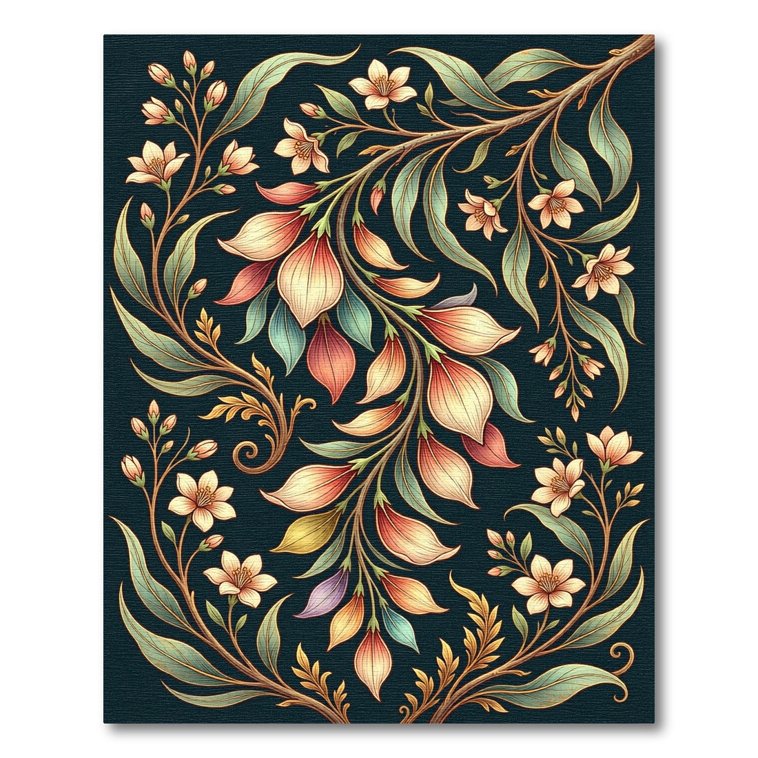Ethereal Salmon Floral Vine Botanical Rug
