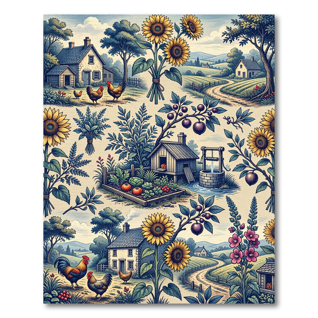 Vintage Sunflower Farmhouse Rustic Meadow Rug