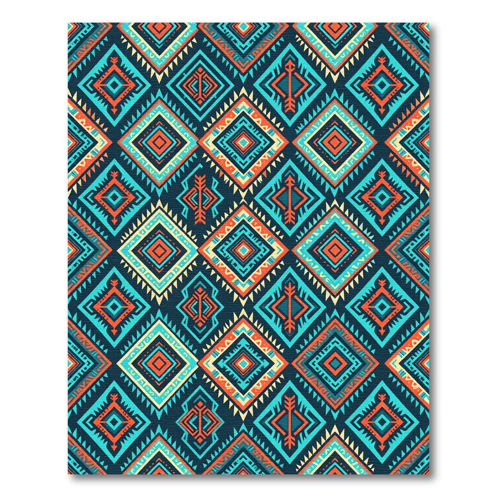 Vibrant Teal and Orange Geometric Diamond Rug