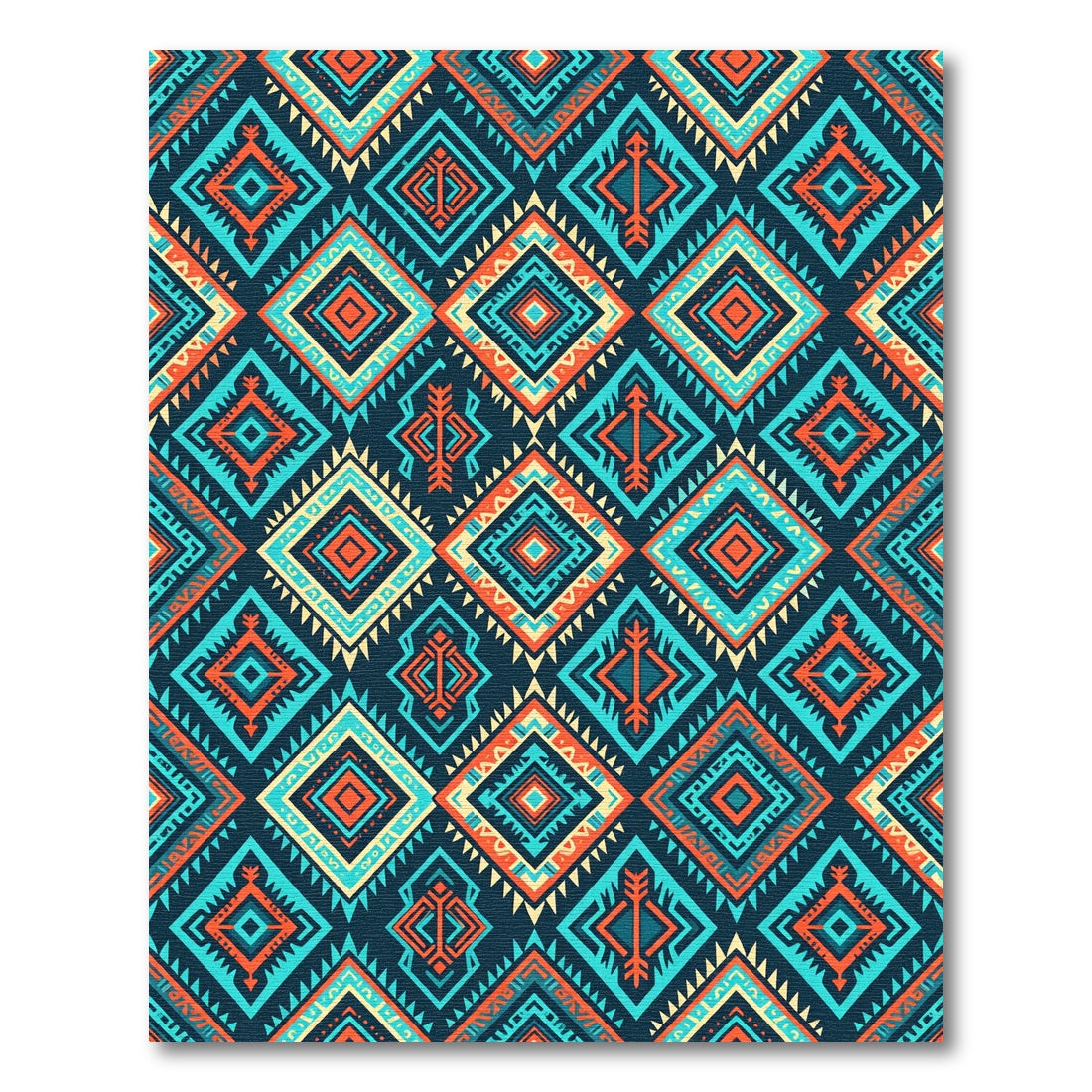 Vibrant Teal and Orange Geometric Diamond Rug