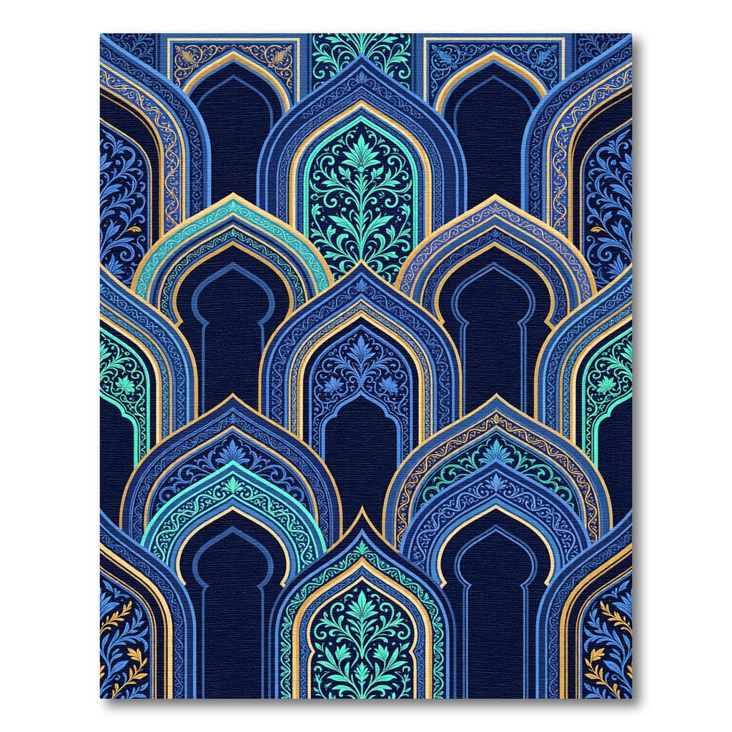Blue Gold Archways Intricate Floral Rug