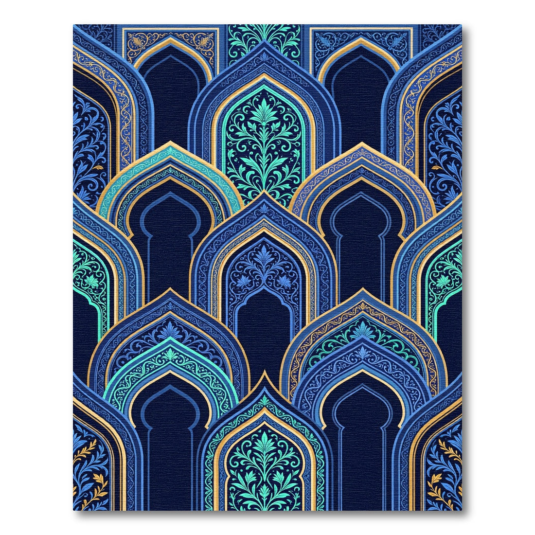 Blue Gold Archways Intricate Floral Rug