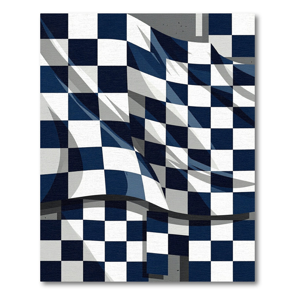 Navy and White Wavy Checkered Graphic Rug
