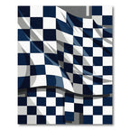 Navy and White Wavy Checkered Graphic Rug