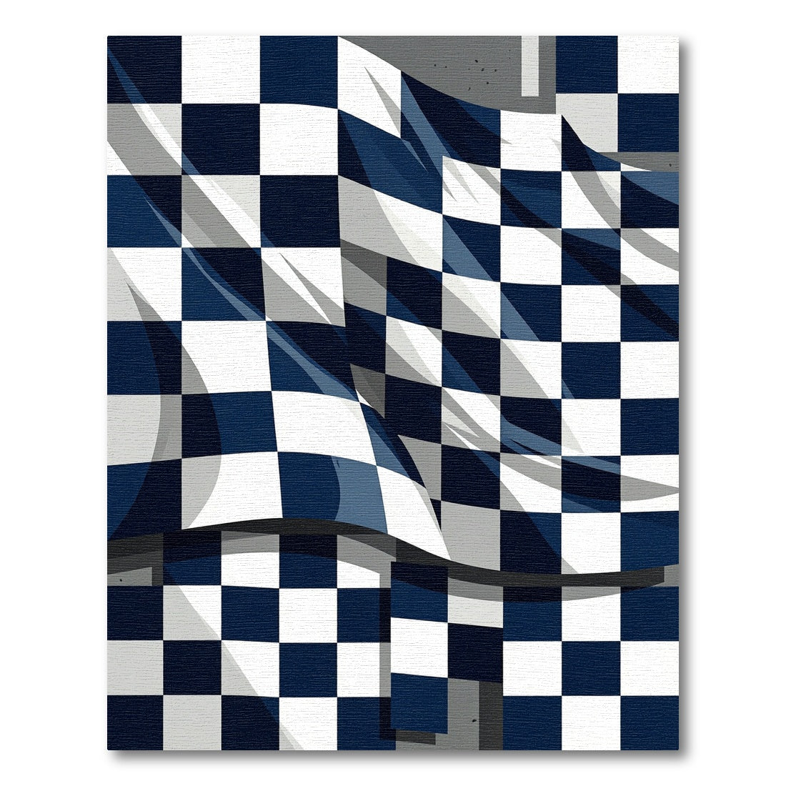Navy and White Wavy Checkered Graphic Rug