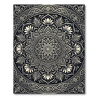 Elaborate Black Lotus Mandala Ornament Rug