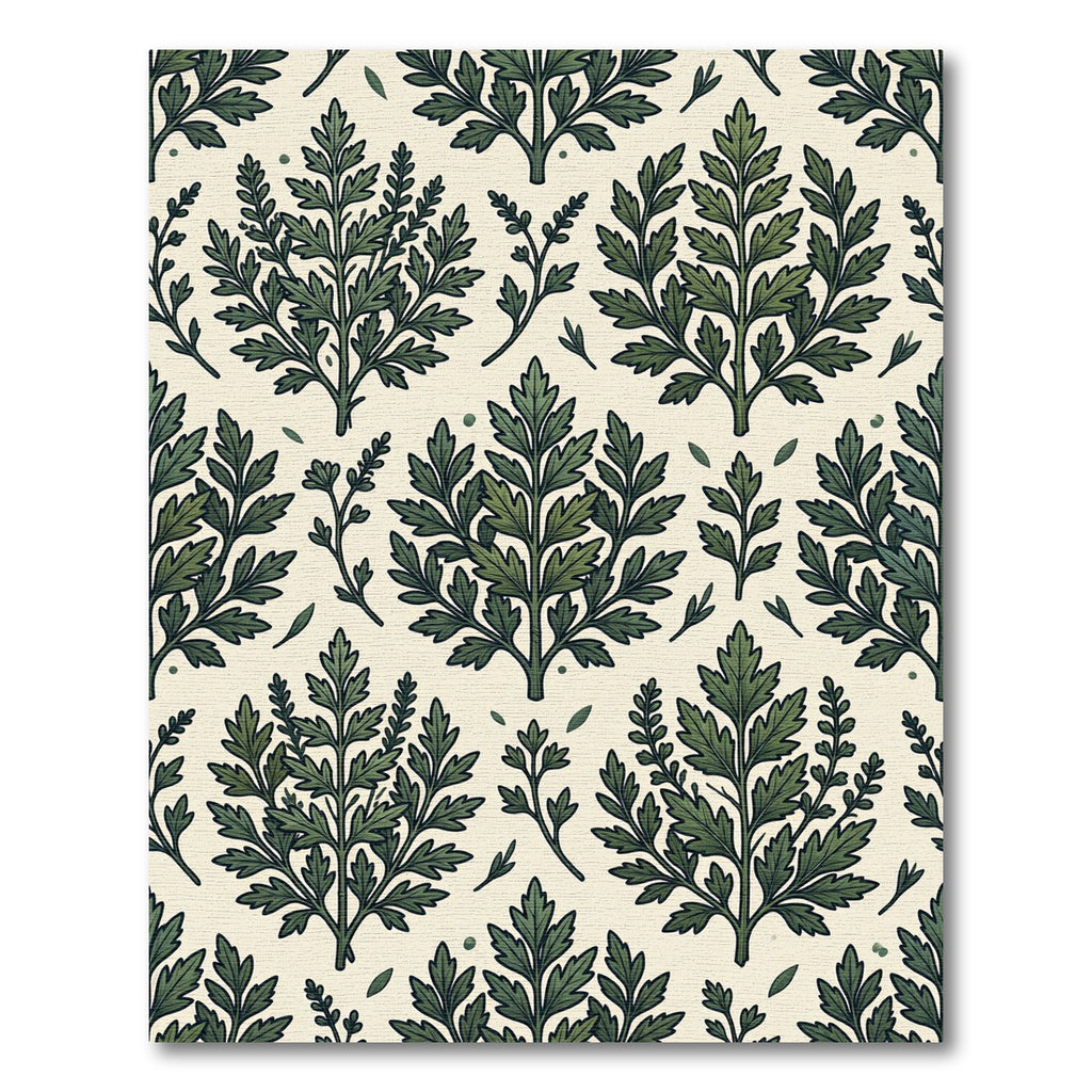 Sage Green Botanical Fern Leaf Repeat Rug