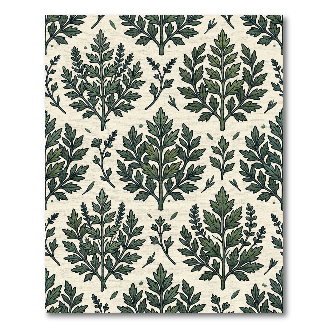 Sage Green Botanical Fern Leaf Repeat Rug