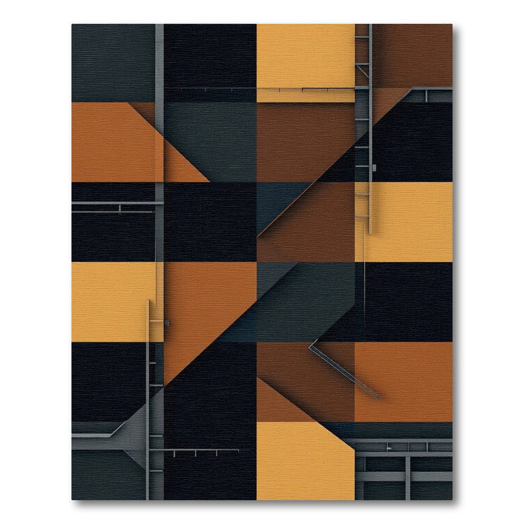 Modern Geometric Ochre and Charcoal Grid Rug