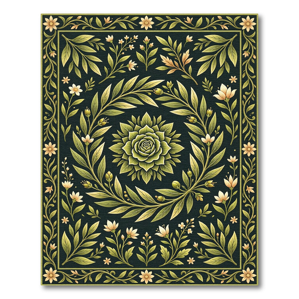 Elegance Forest Green Botanical Wreath Rug