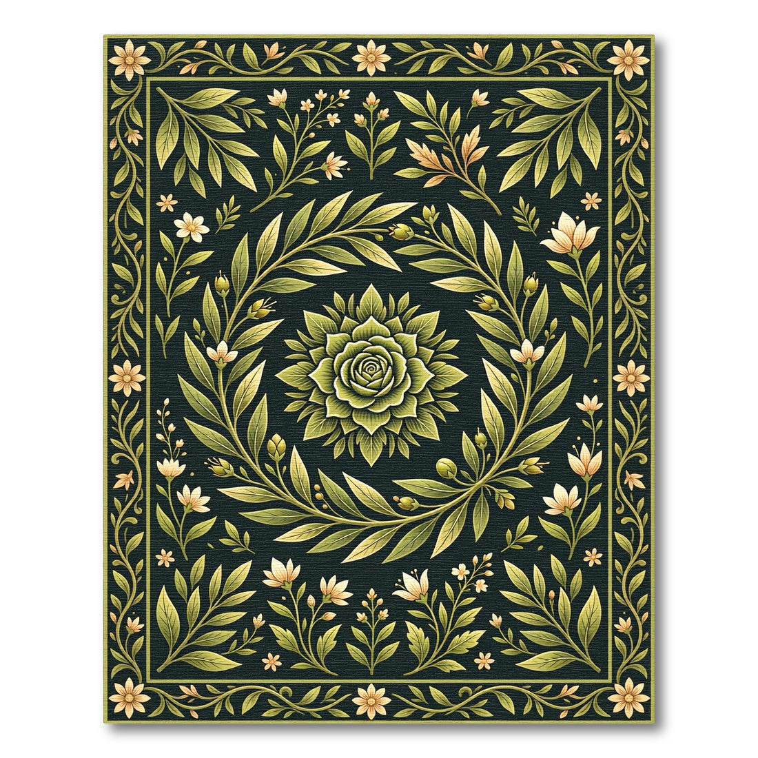 Elegance Forest Green Botanical Wreath Rug