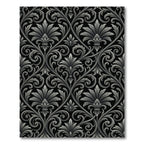 Black Gray Scrolling Leaf Flourish Rug