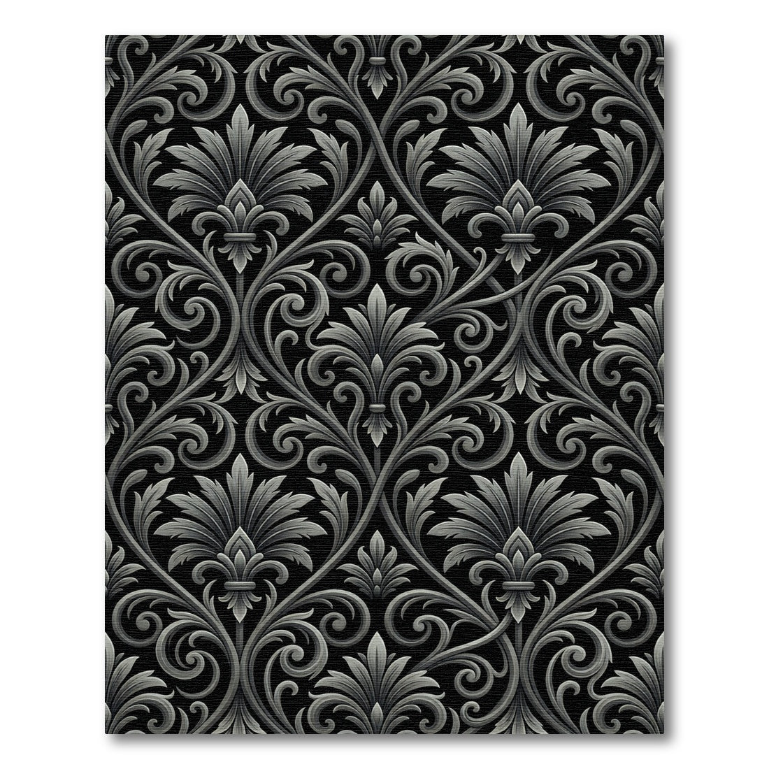 Black Gray Scrolling Leaf Flourish Rug