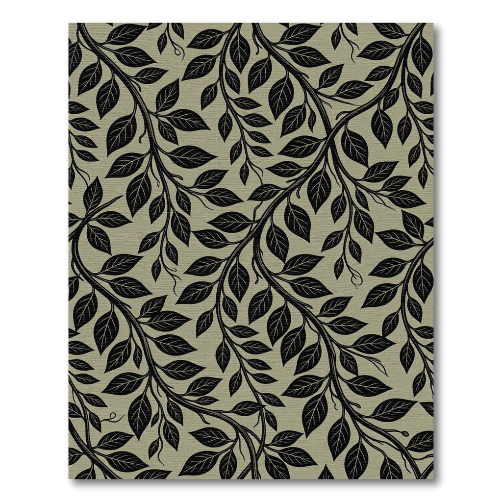 Black Leaf Vine Swirls Beige Rug