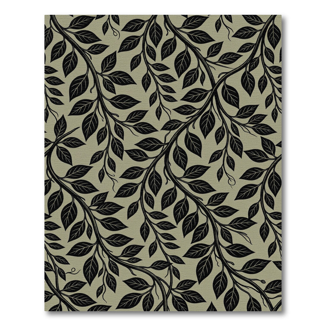 Black Leaf Vine Swirls Beige Rug