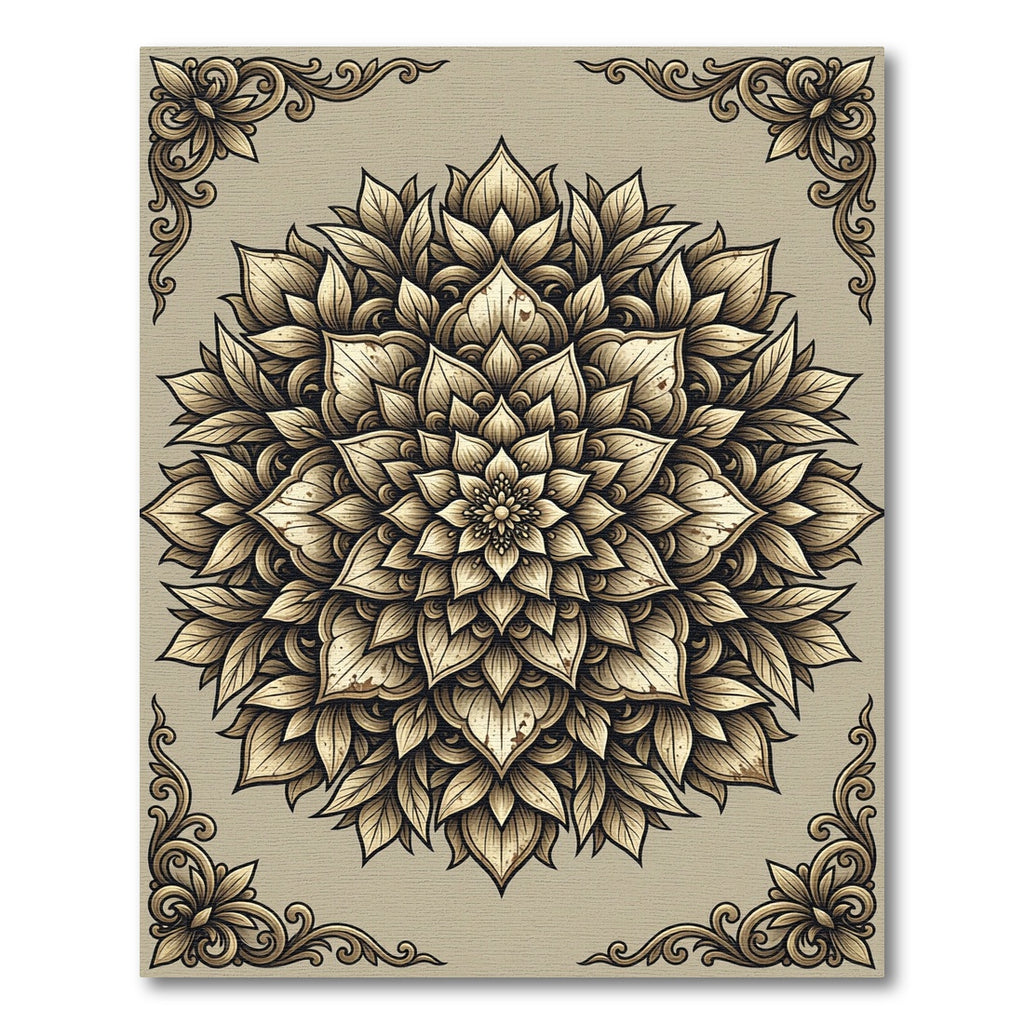 Beige Floral Mandala Ornate Medallion Rug