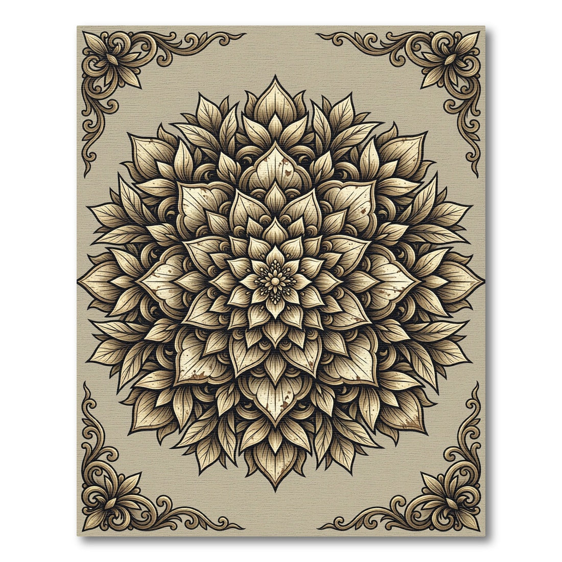 Beige Floral Mandala Ornate Medallion Rug